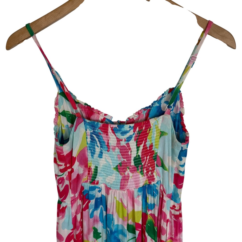 Old Navy Womens XS Floral Midi Dress Pink Blue Smocked Back Pockets Sundress - Picture 12 of 12